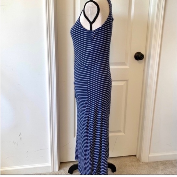 Gap Maxi Dress Body Ruching Navy Stripe Medium Petite - Picture 5 of 7